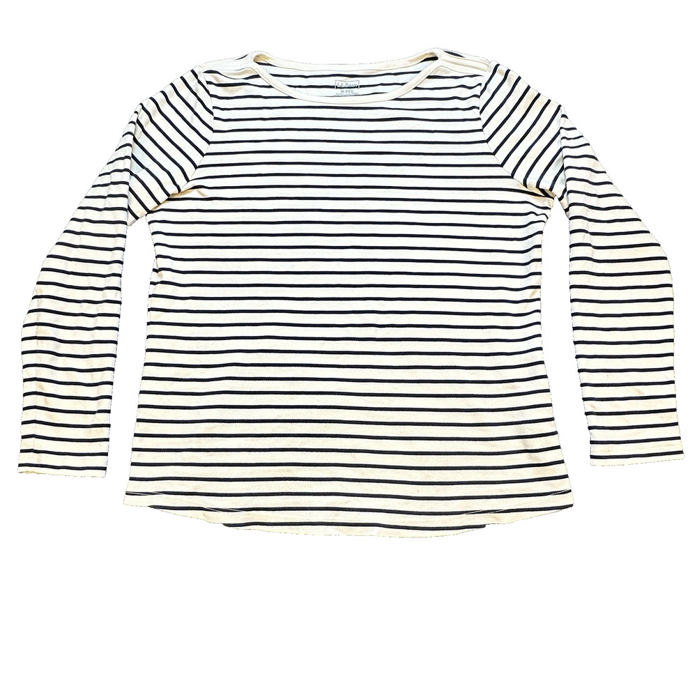 LL Bean Navy/Cream Striped Long Sleeve‎ Shirt Womens Medium Supima Cotton